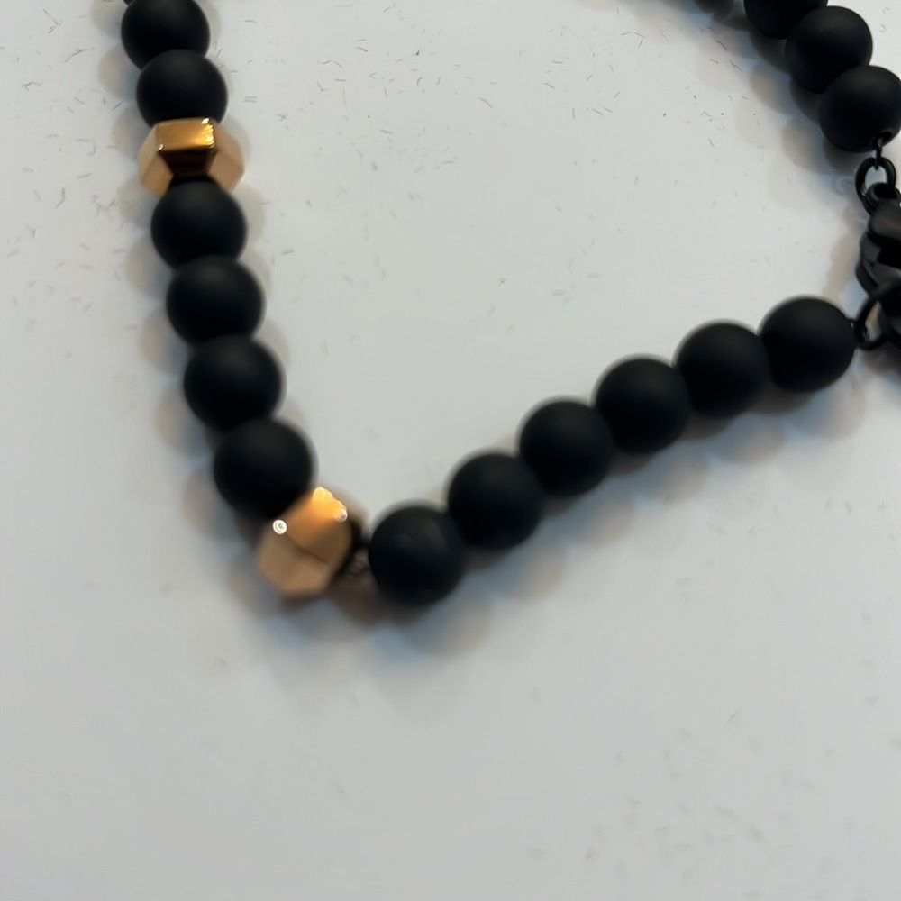 BROSWAY SHANTI MENS BEAD DARK MATTE BLACK BALLS WITH GOLD BEAD BRAND NEW